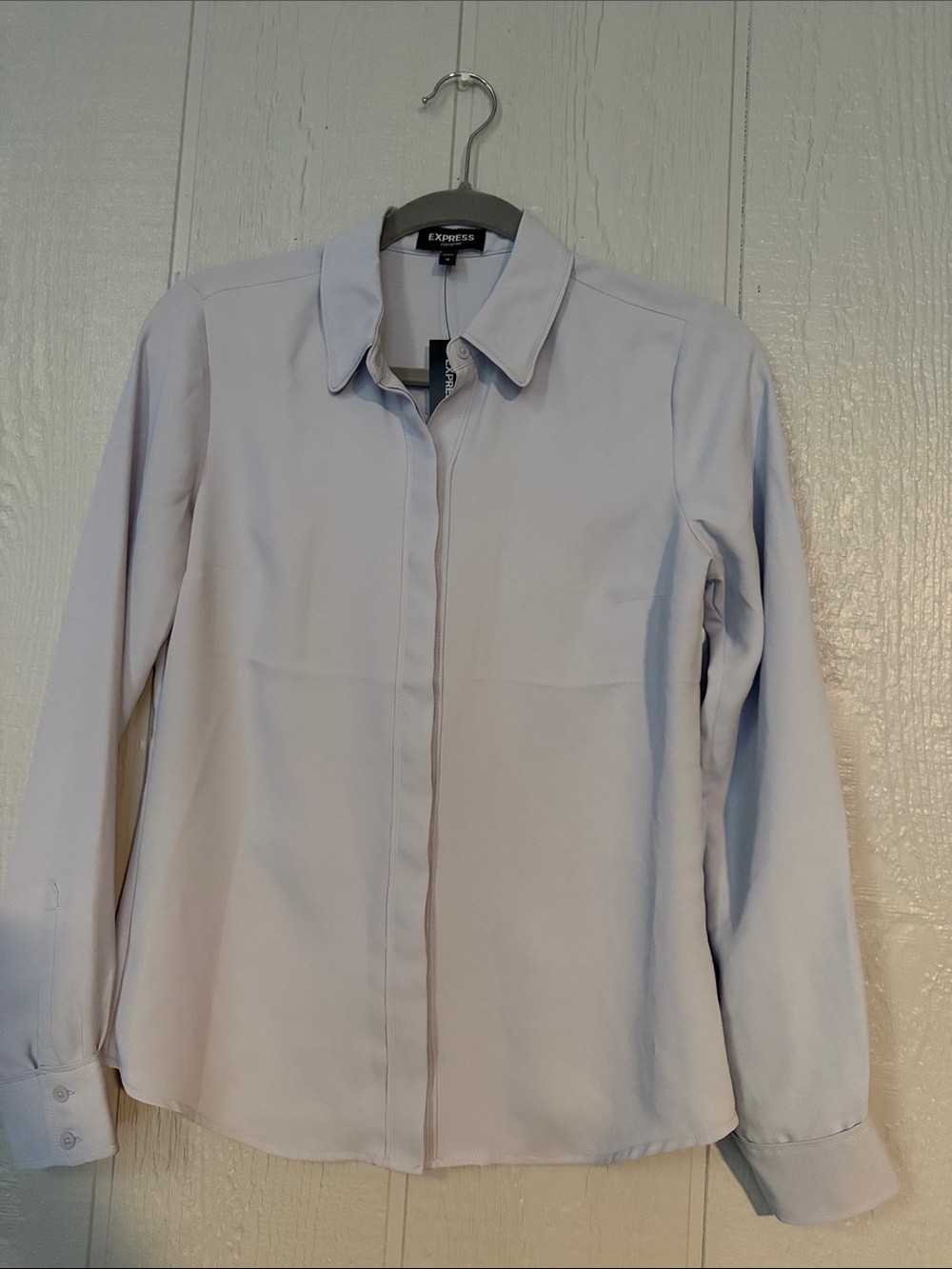 Express Light Blue Long Sleeve Button-Up Blouse